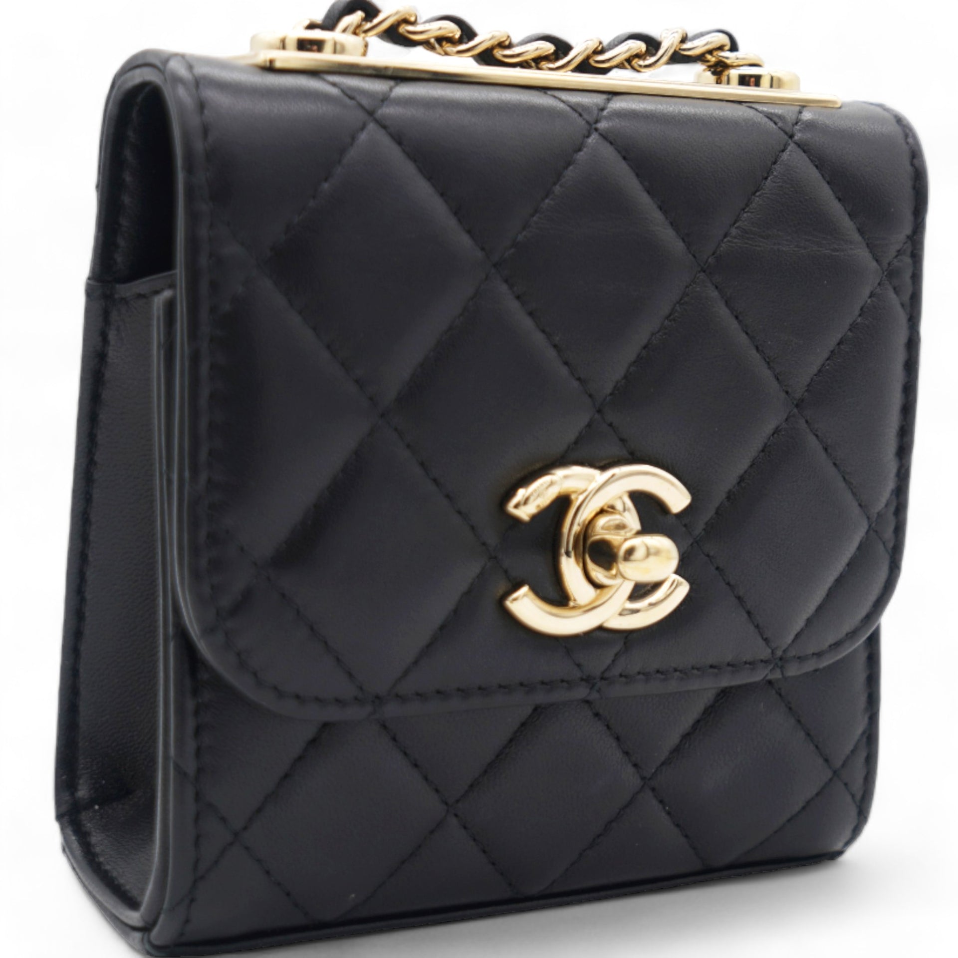 Lambskin Quilted Mini Trendy CC Chain Wallet Black