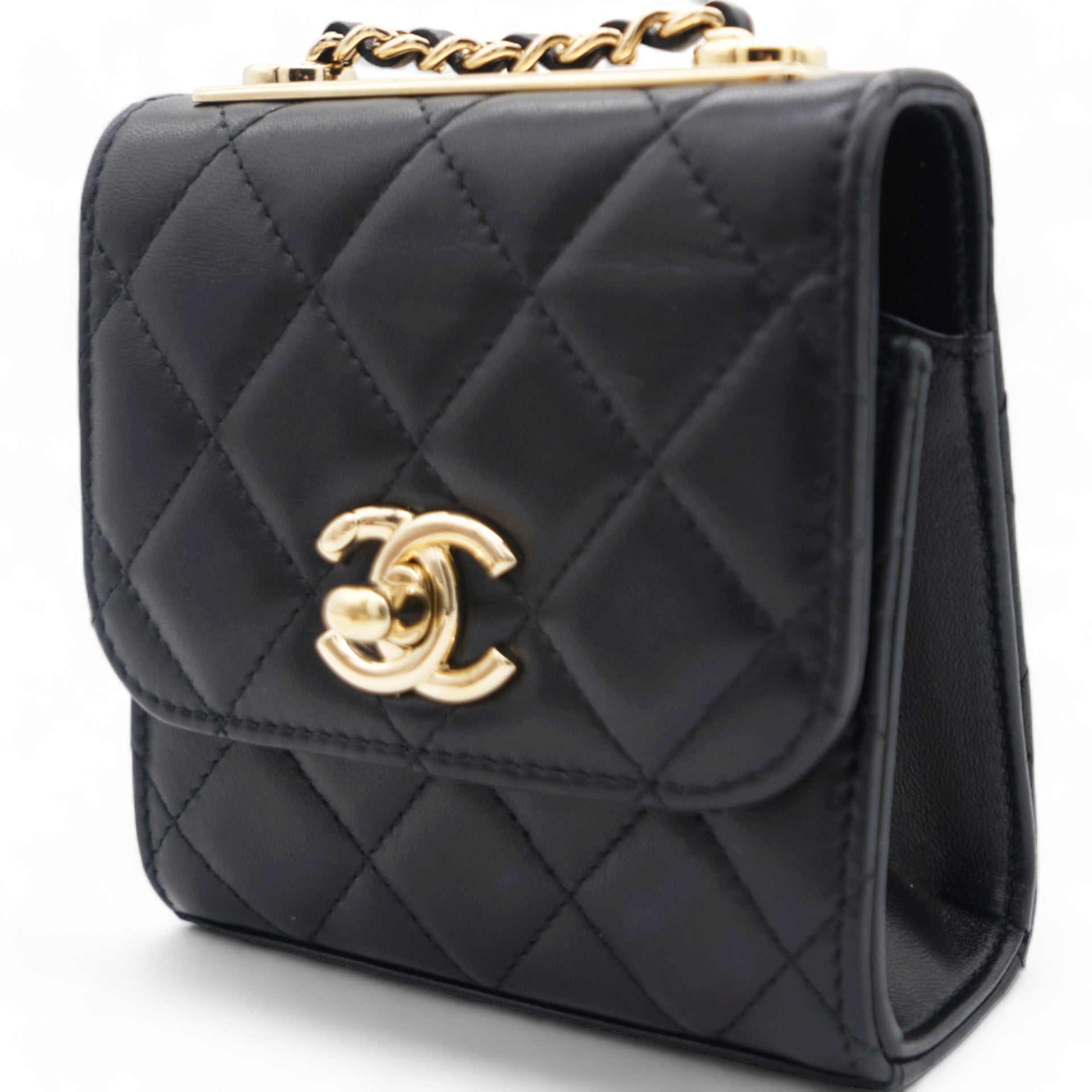 Lambskin Quilted Mini Trendy CC Chain Wallet Black