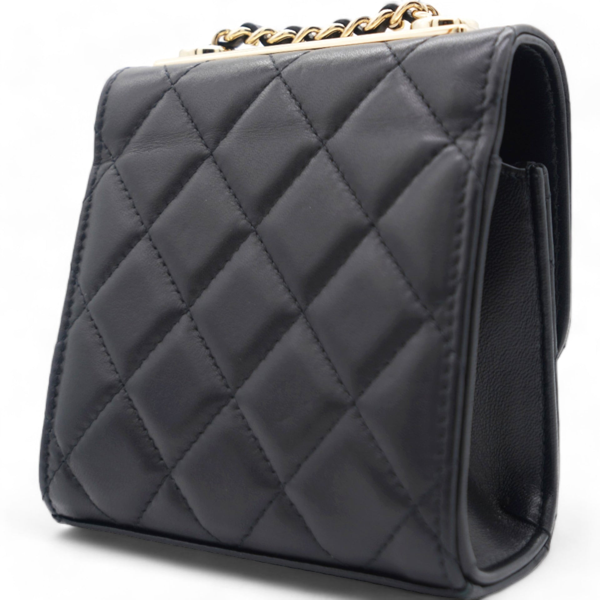 Lambskin Quilted Mini Trendy CC Chain Wallet Black