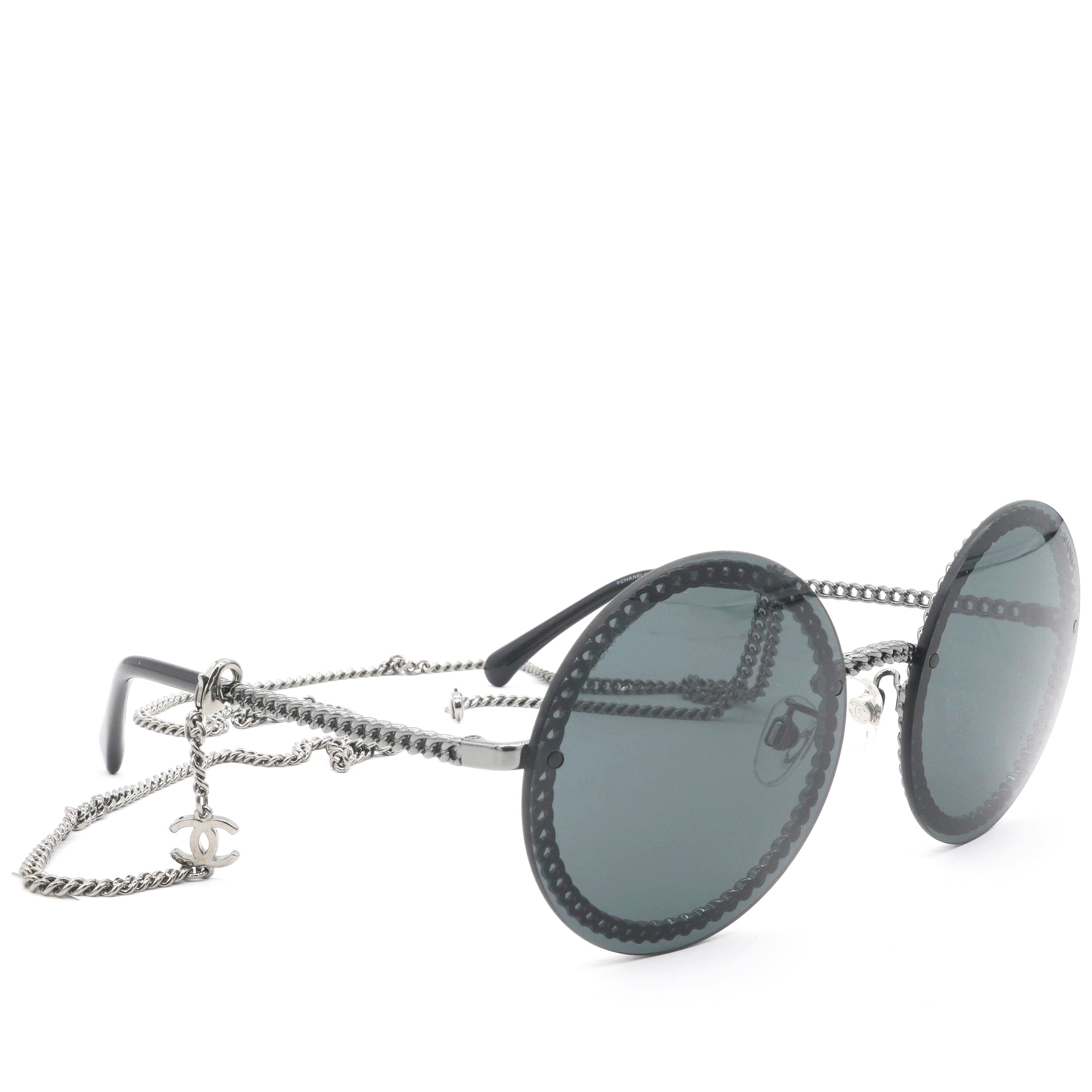 Round Sunglasses Silver Dark Gray