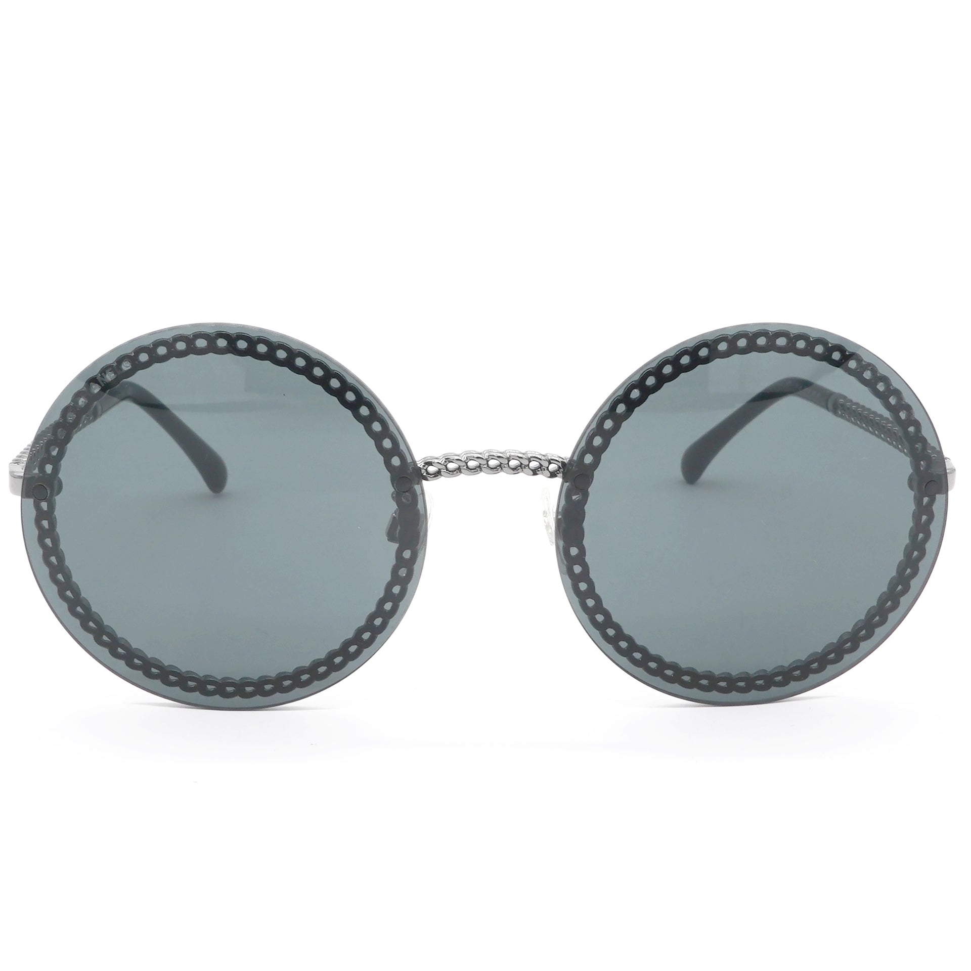 Round Sunglasses Silver Dark Gray