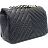 Calfskin Chevron Quilted Small Statement Flap Navy