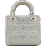 Grey Shimmering Leather Mini Lady Dior Tote