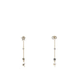 Pearl Crystal Shiny-D Dangle Chain Earrings Gold