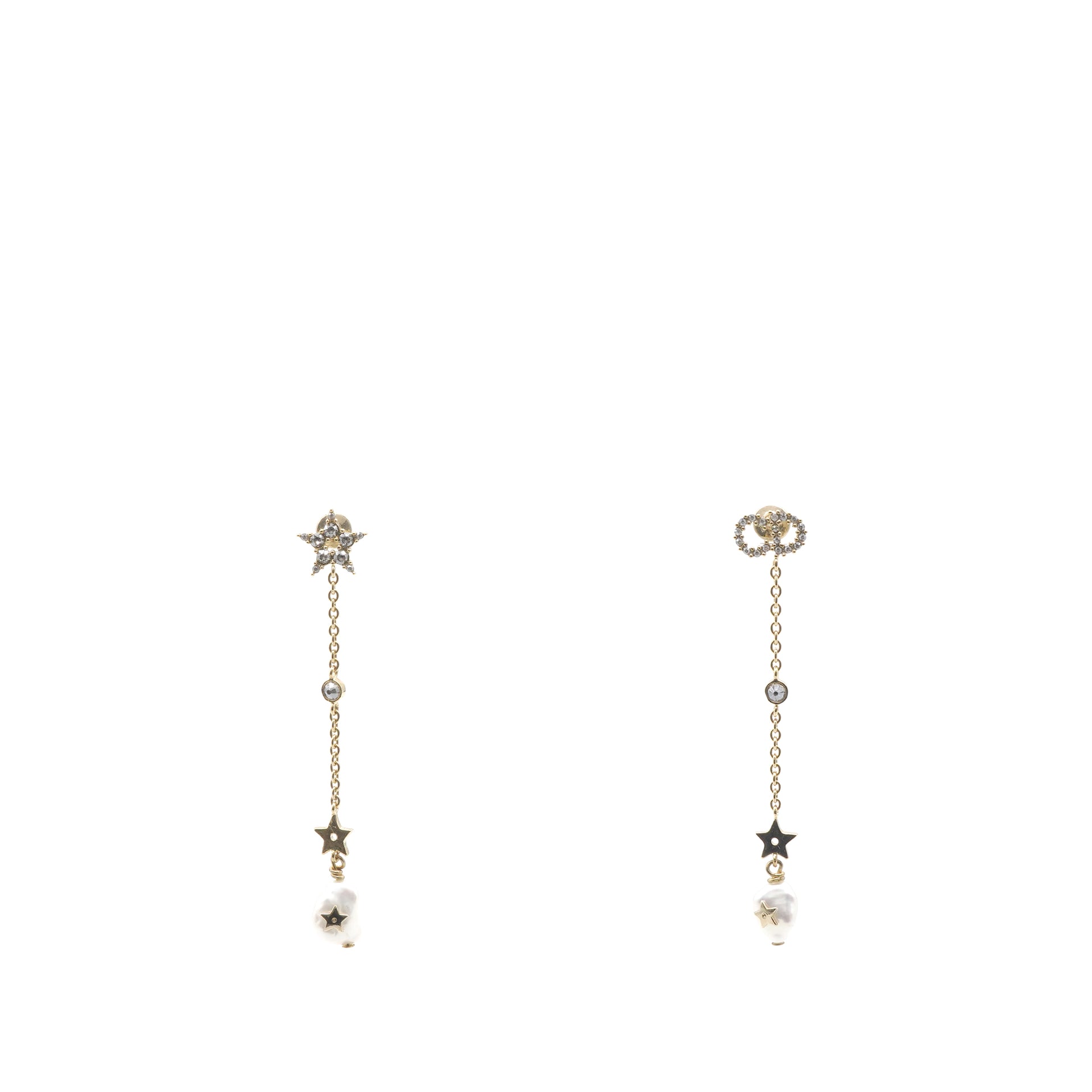 Pearl Crystal Shiny-D Dangle Chain Earrings Gold