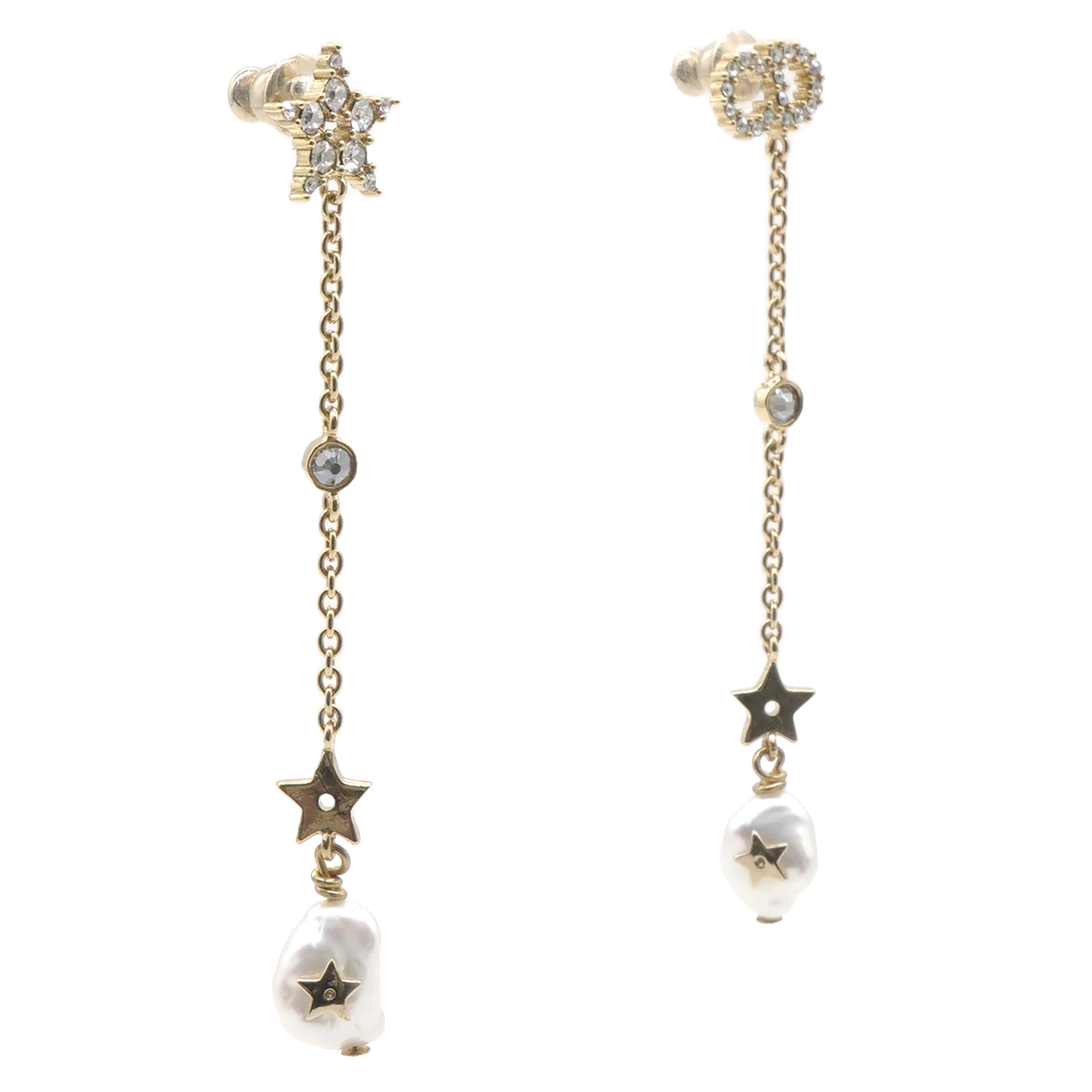 Pearl Crystal Shiny-D Dangle Chain Earrings Gold