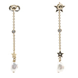 Pearl Crystal Shiny-D Dangle Chain Earrings Gold