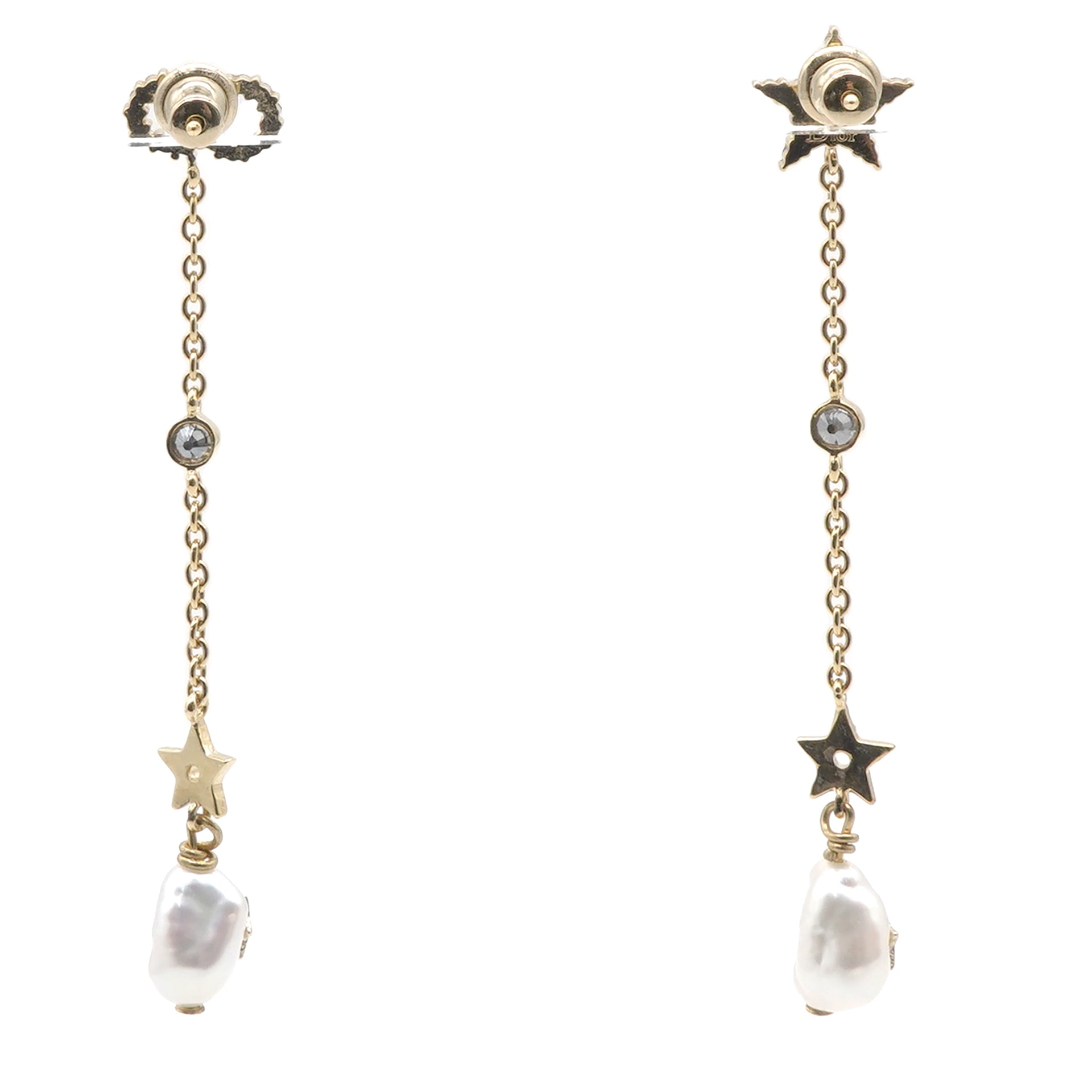 Pearl Crystal Shiny-D Dangle Chain Earrings Gold