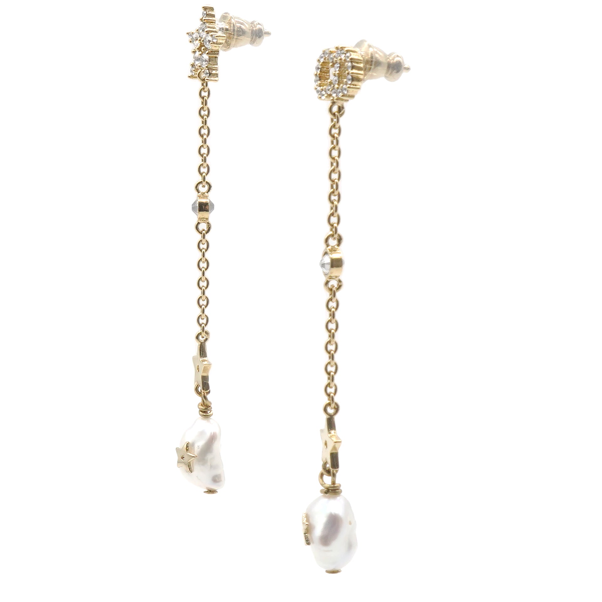 Pearl Crystal Shiny-D Dangle Chain Earrings Gold