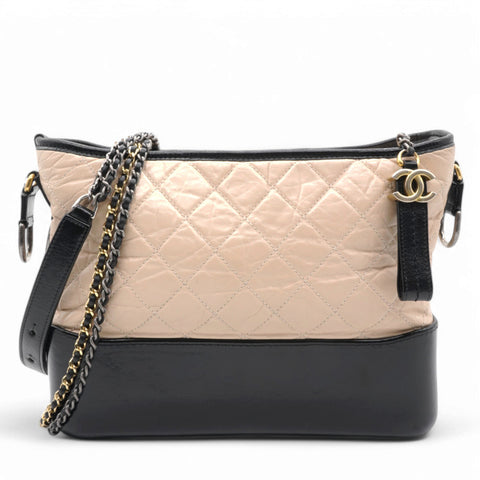 Aged Quilted Gabrielle Hobo Beige Black