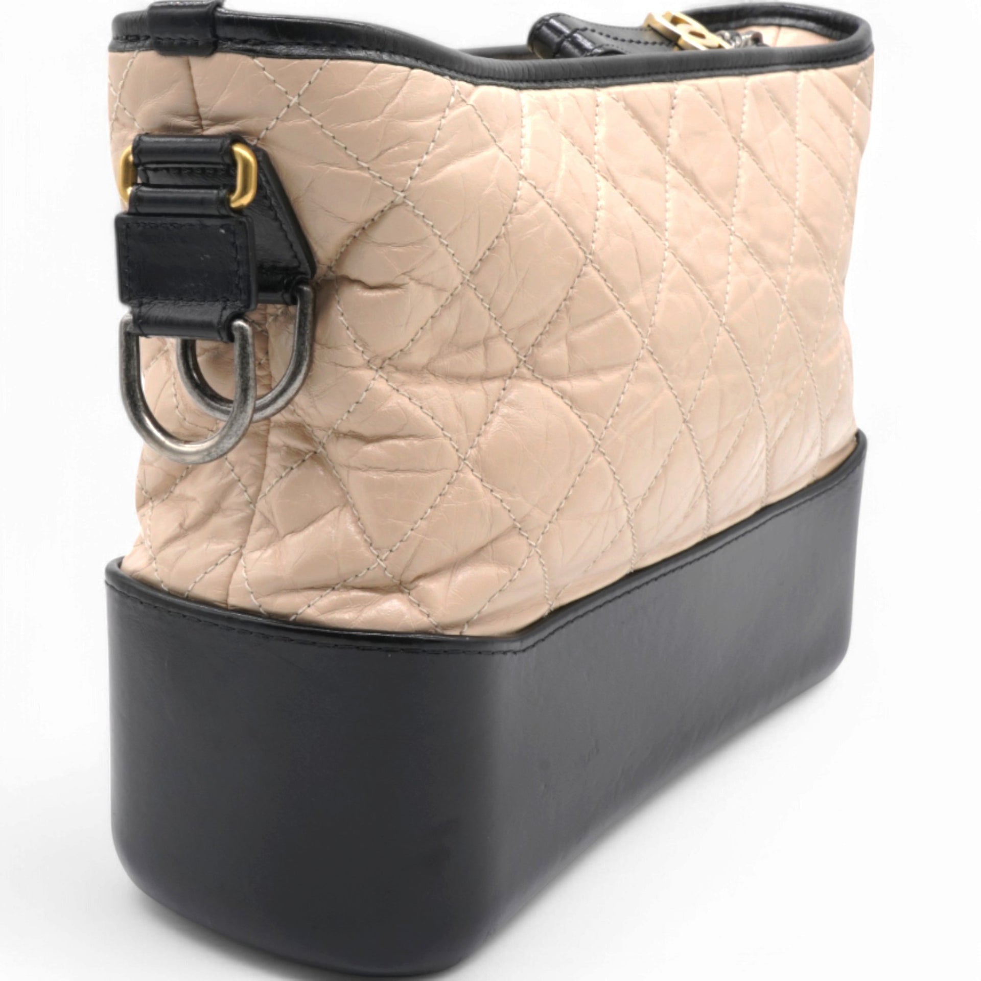 Aged Quilted Gabrielle Hobo Beige Black