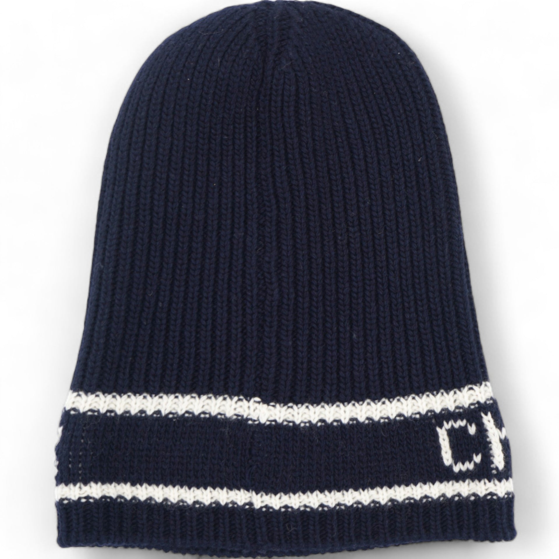 Cashmere Wool D-White Beanie Navy