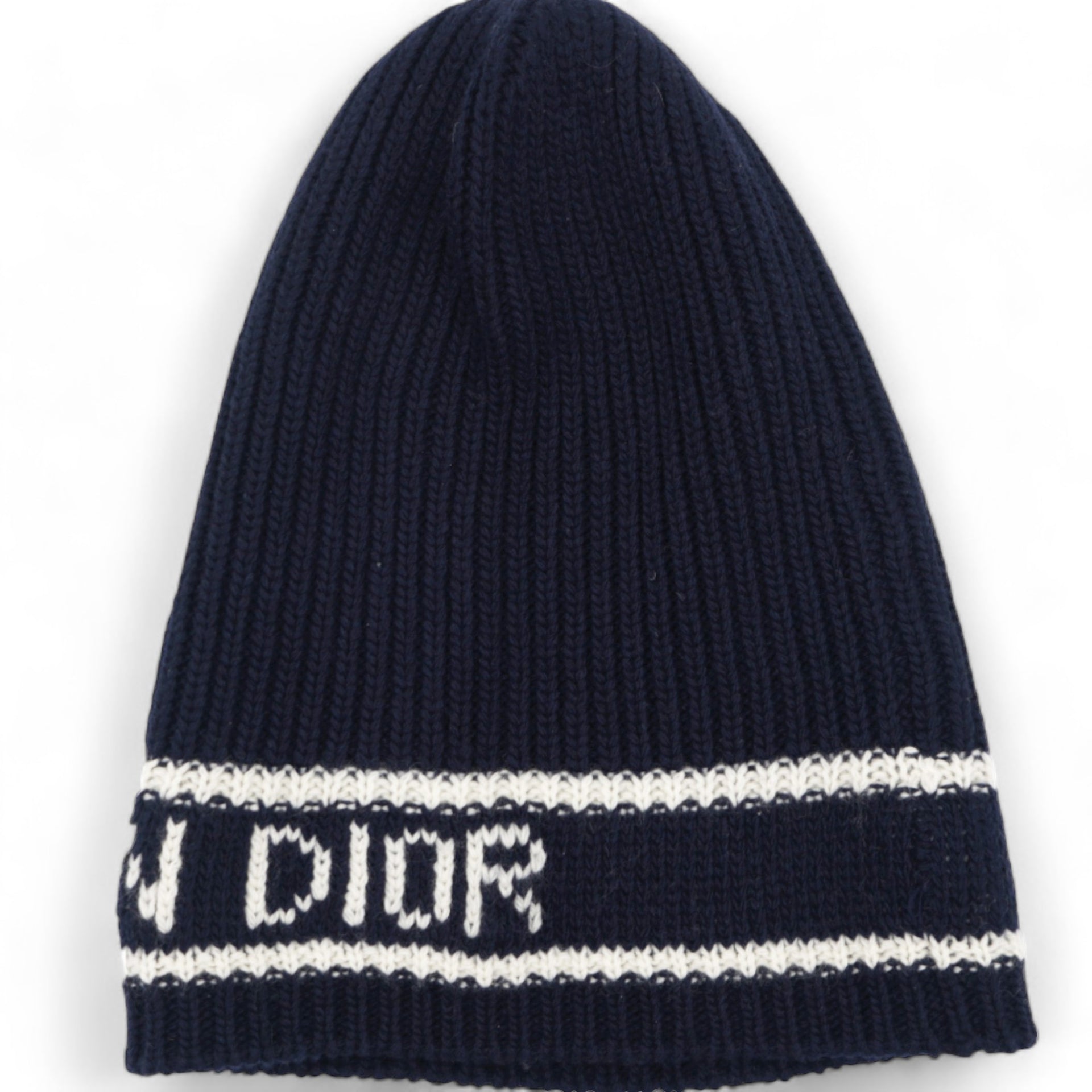 Cashmere Wool D-White Beanie Navy