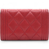 Caviar Quilted Boy Flap Card Holder Wallet Red