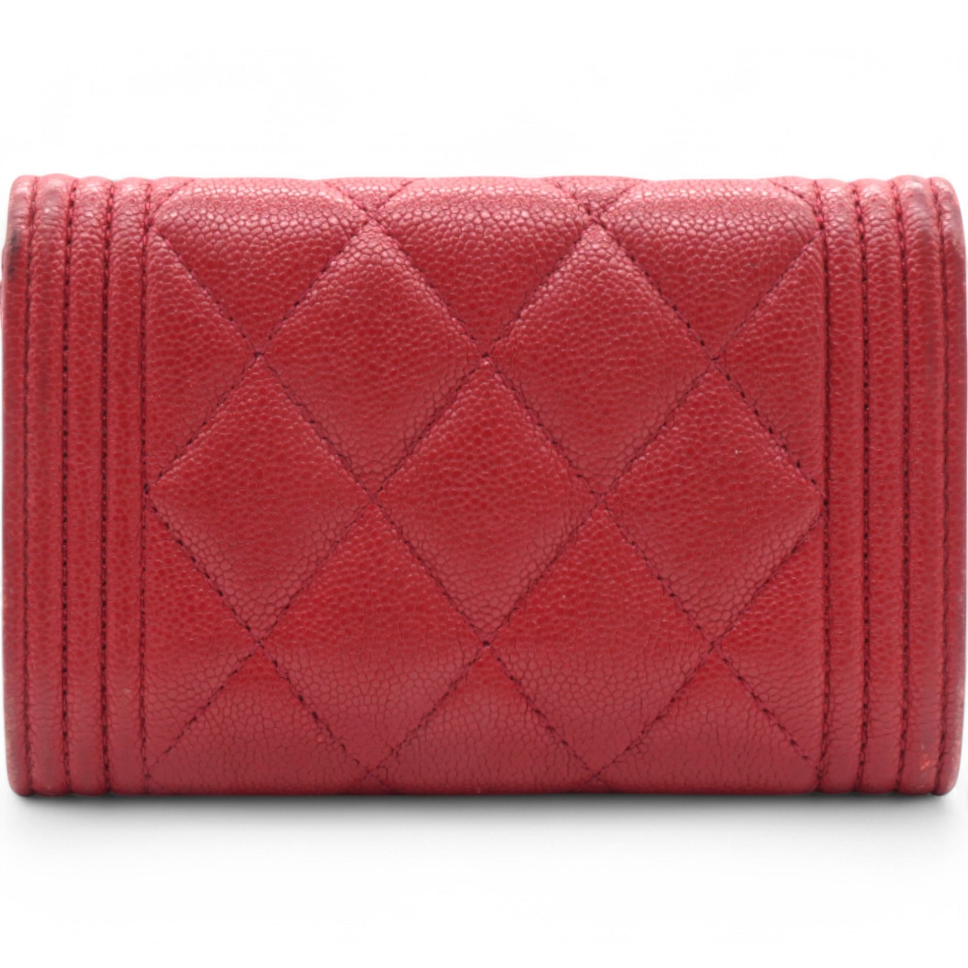 Caviar Quilted Boy Flap Card Holder Wallet Red