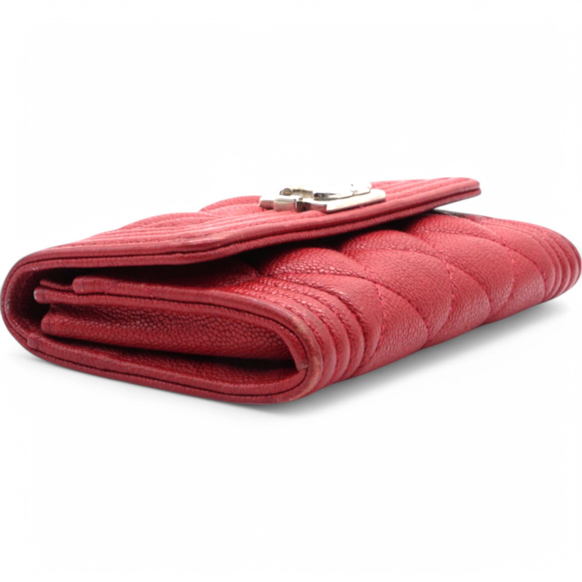 Caviar Quilted Boy Flap Card Holder Wallet Red