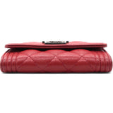 Caviar Quilted Boy Flap Card Holder Wallet Red