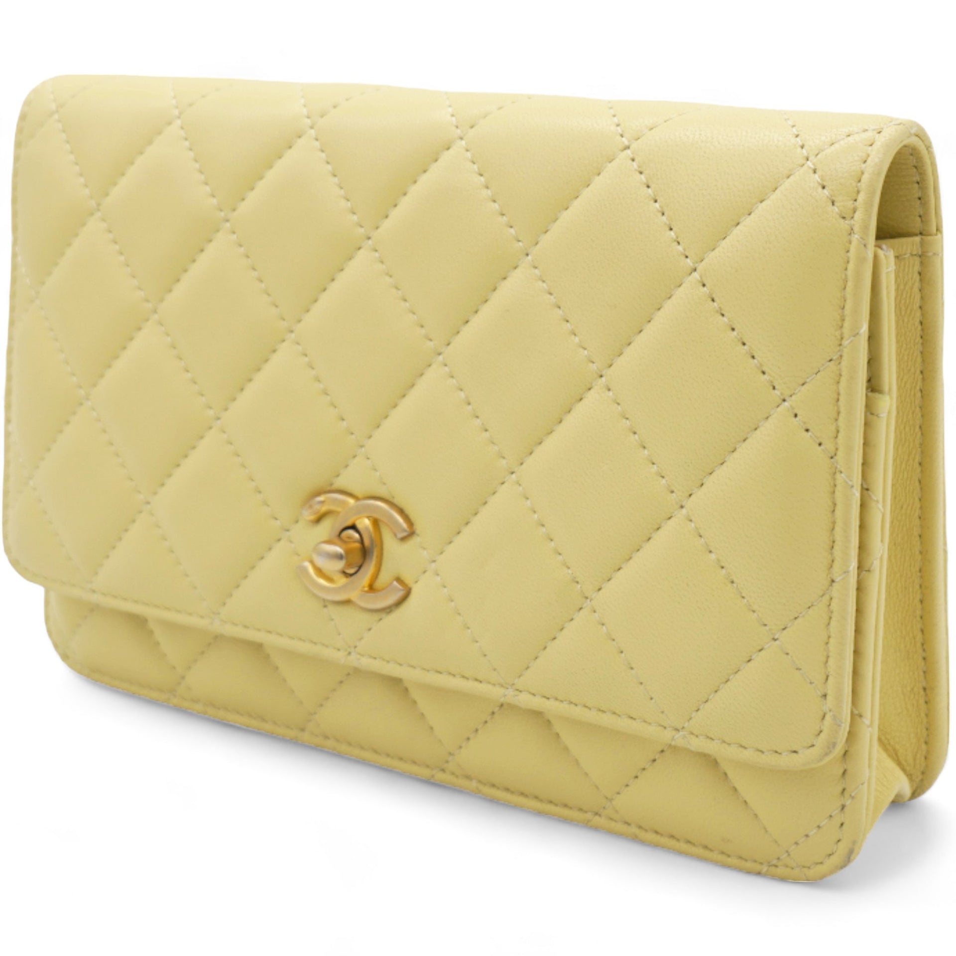 Caviar Quilted Mini Wallet On Chain WOC Yellow