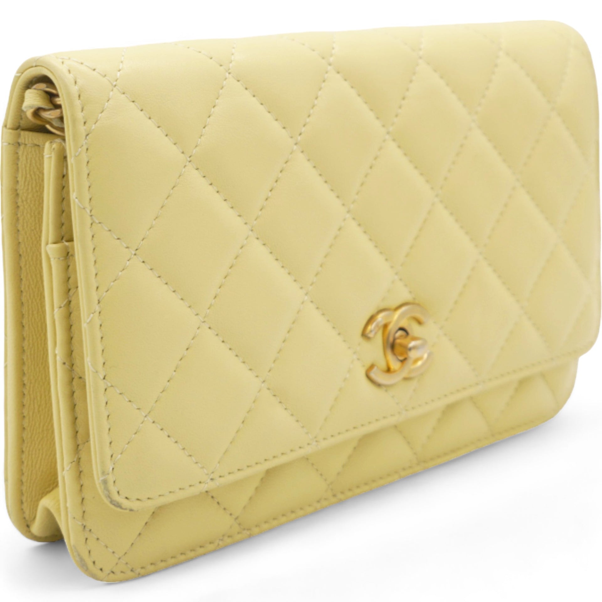 Caviar Quilted Mini Wallet On Chain WOC Yellow