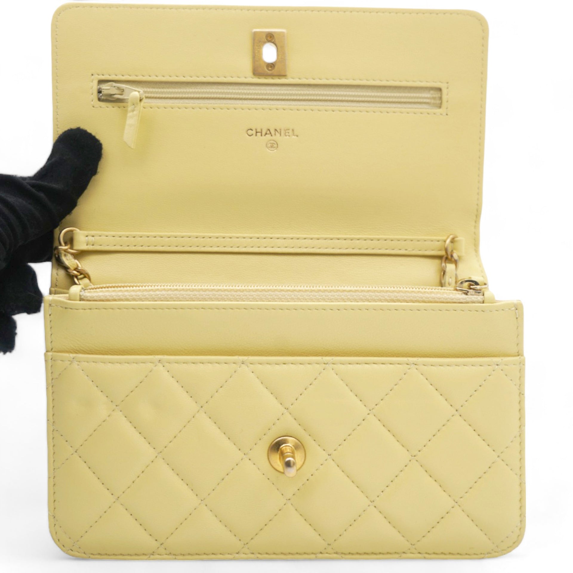 Caviar Quilted Mini Wallet On Chain WOC Yellow