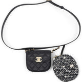 Tweed Lambskin Quilted Waist Bag With Coin Purse Black