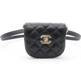 Tweed Lambskin Quilted Waist Bag With Coin Purse Black