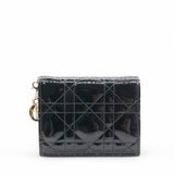 Patent Cannage Lady Dior Wallet Black