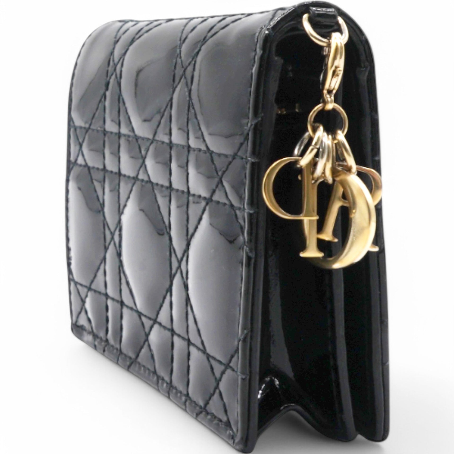 Patent Cannage Lady Dior Wallet Black