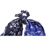 Hair Tie With Scarf In Blue Silk Navy Blue