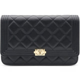 Lambskin Quilted Boy Wallet On Chain WOC Black