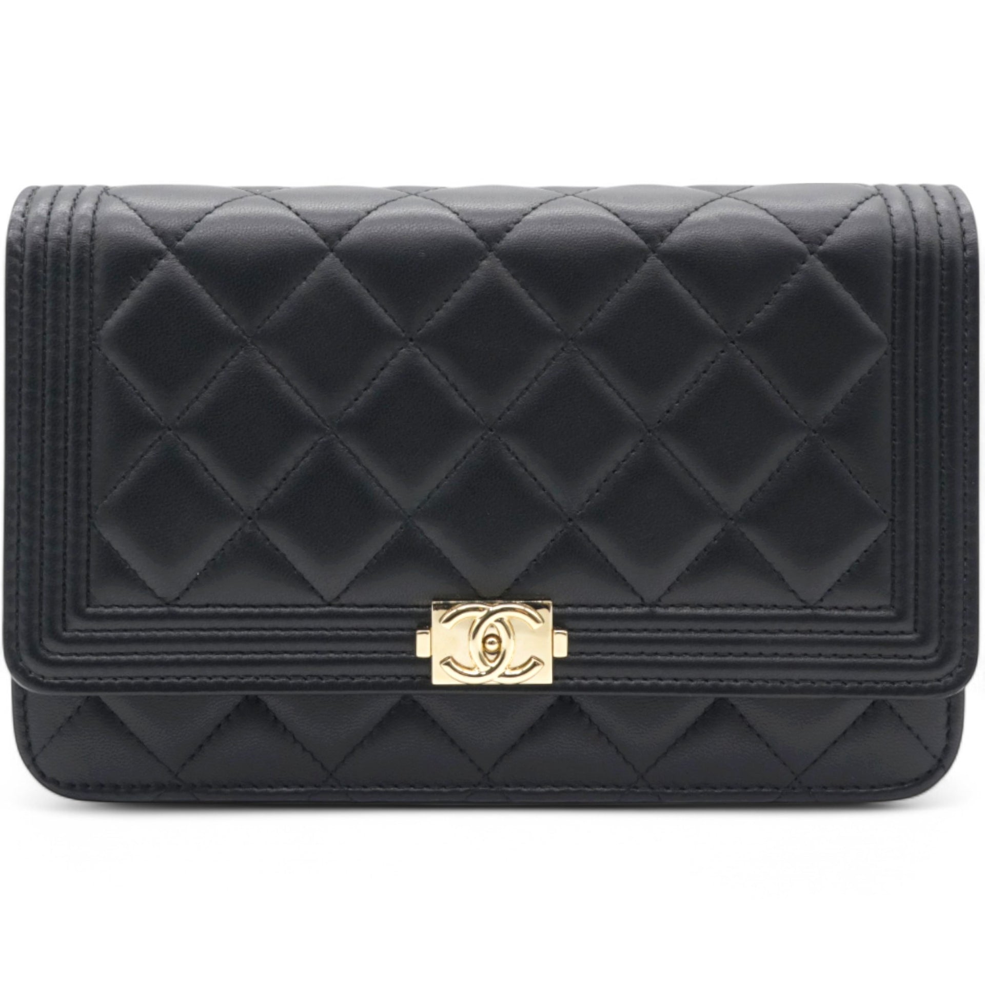 Lambskin Quilted Boy Wallet On Chain WOC Black