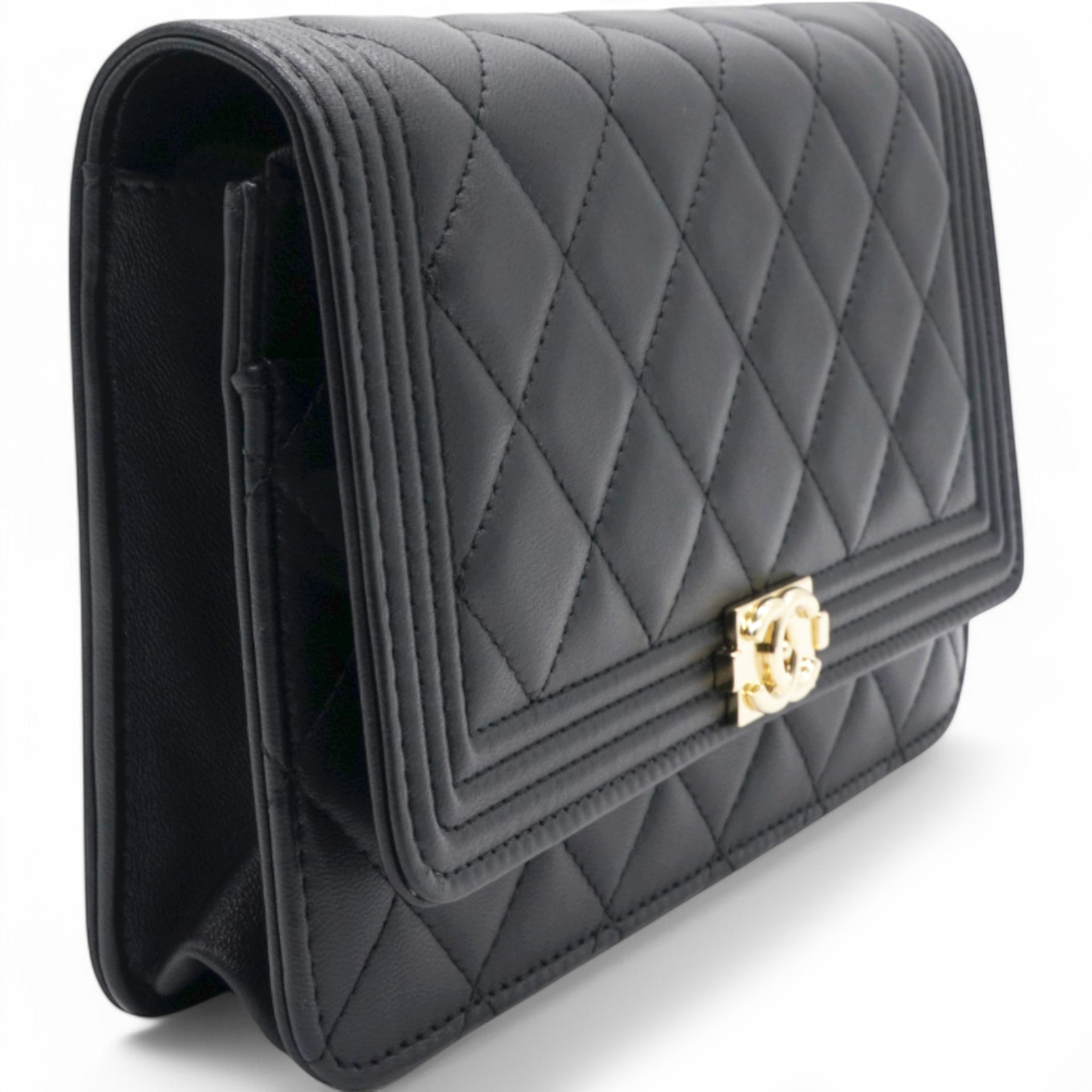 Lambskin Quilted Boy Wallet On Chain WOC Black