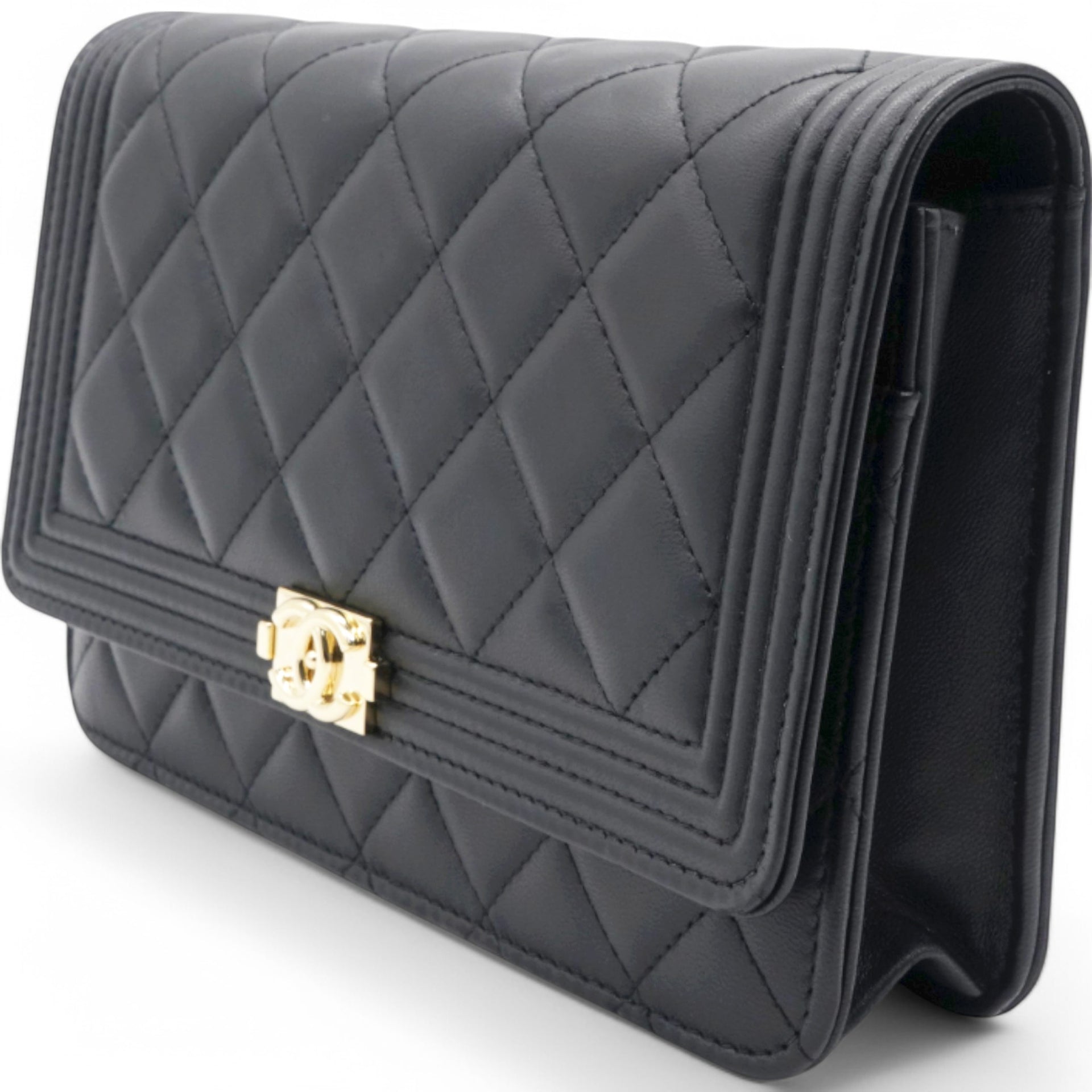 Lambskin Quilted Boy Wallet On Chain WOC Black