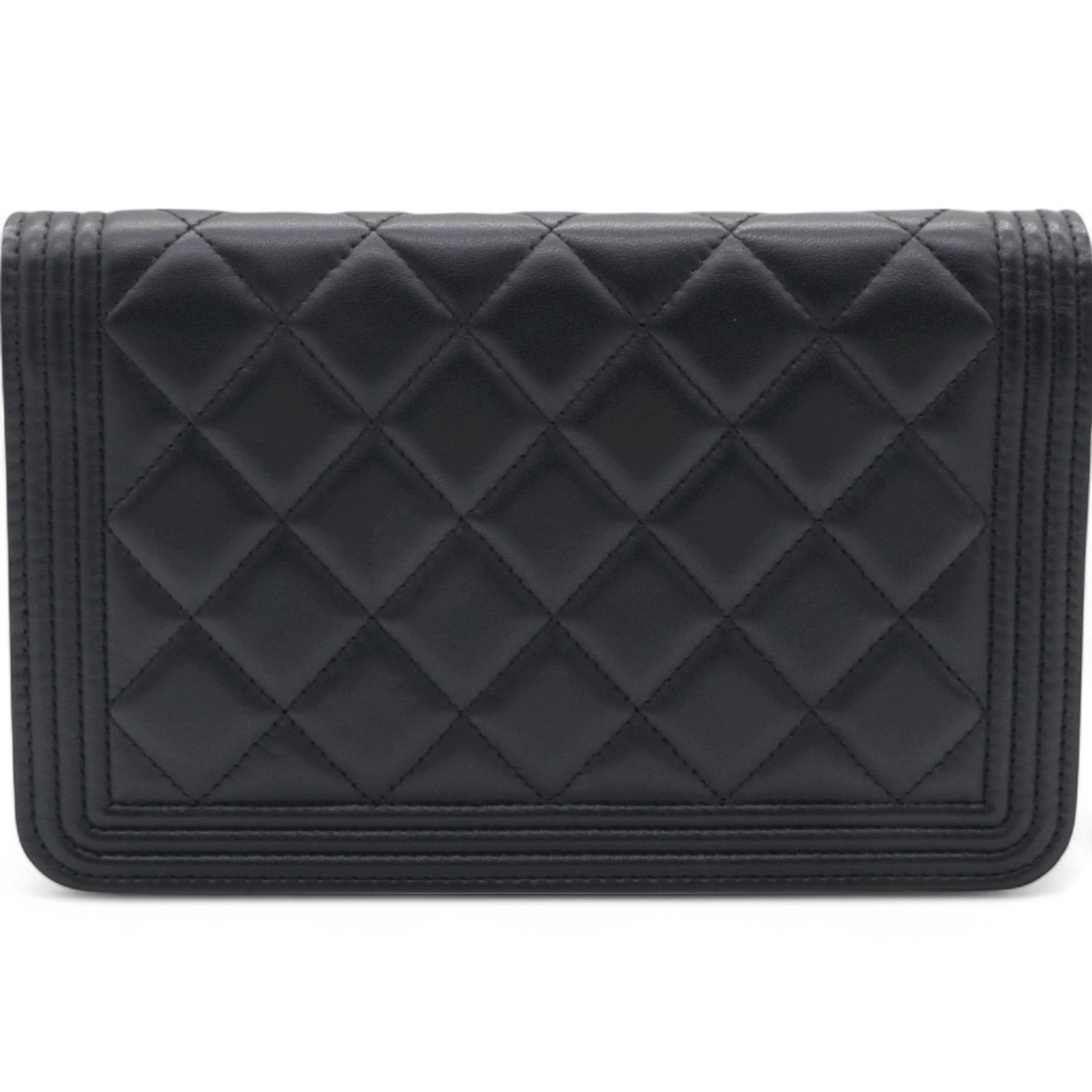 Lambskin Quilted Boy Wallet On Chain WOC Black