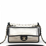 Lambskin PVC Sand By The Sea Flap With Pearl Strap Black