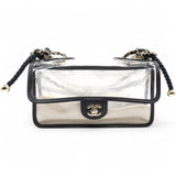 Lambskin PVC Sand By The Sea Flap With Pearl Strap Black