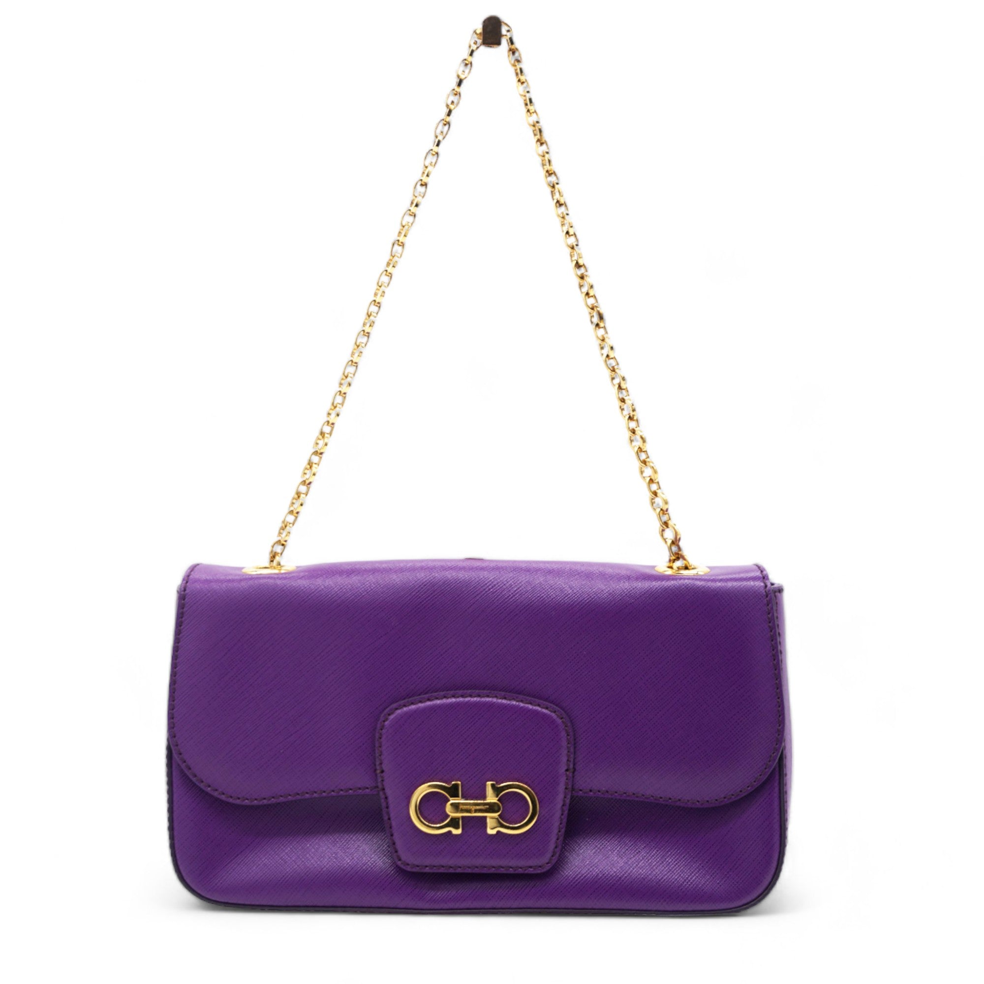 SALVATORE FERRAGAMO Purple Leather Gancini Flap Bag STYLISHTOP