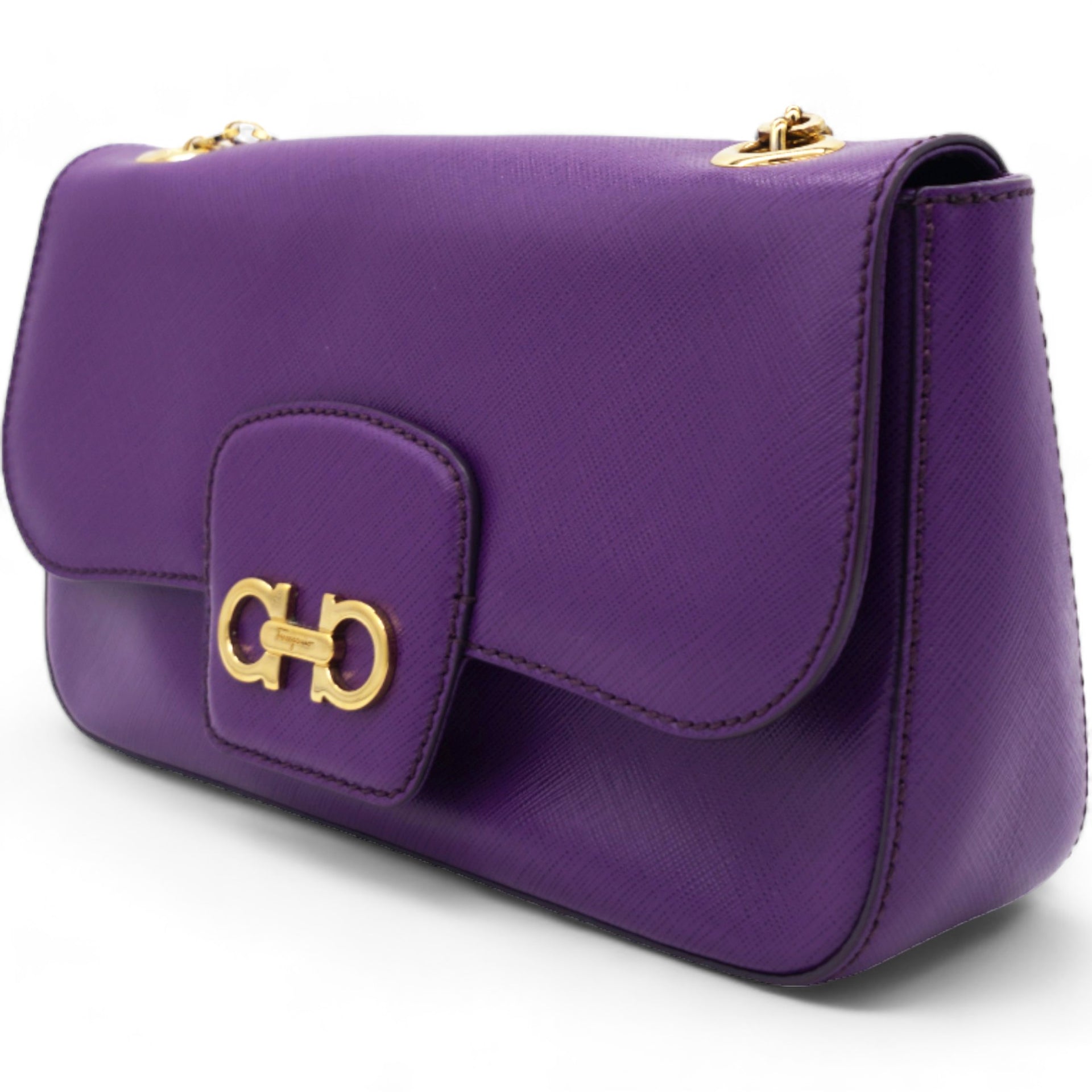 Purple Leather Gancini Flap Bag