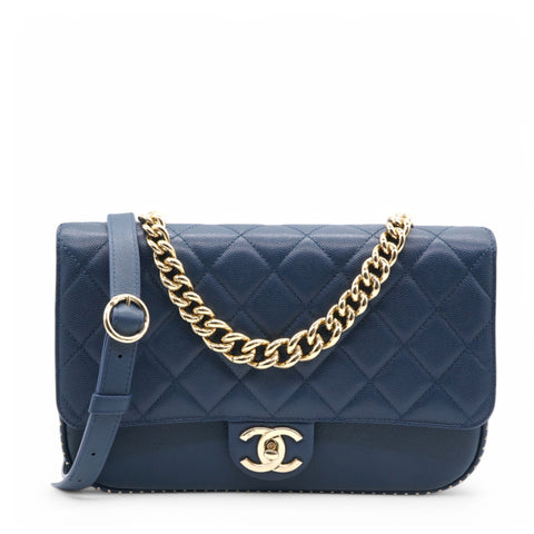 Matelasse Coco Mark Chain Caviar Shoulder Bag Navy