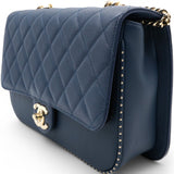 Matelasse Coco Mark Chain Caviar Shoulder Bag Navy