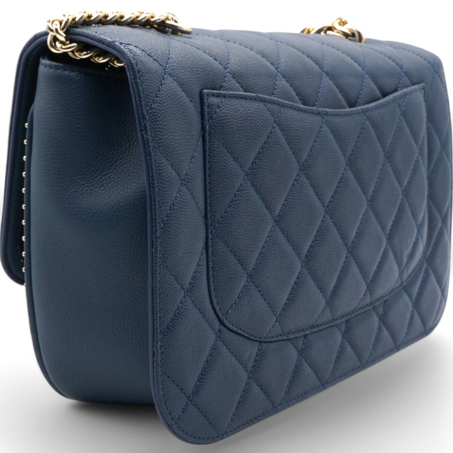 Matelasse Coco Mark Chain Caviar Shoulder Bag Navy