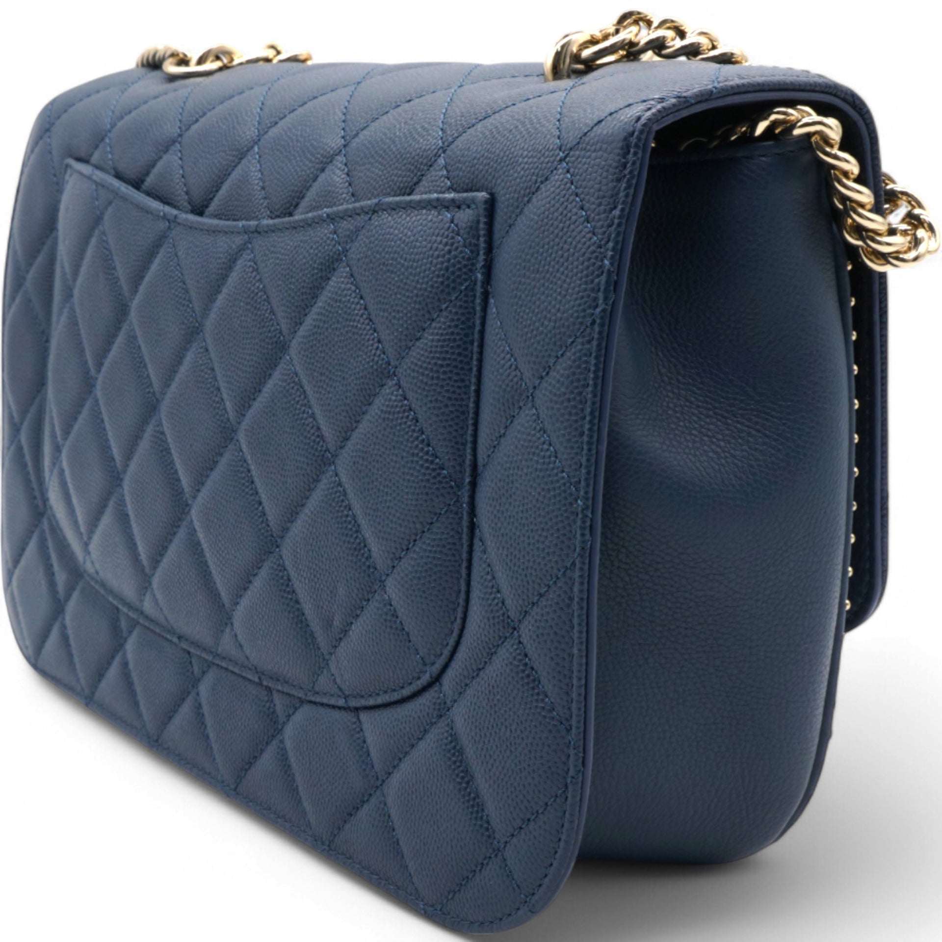 Matelasse Coco Mark Chain Caviar Shoulder Bag Navy