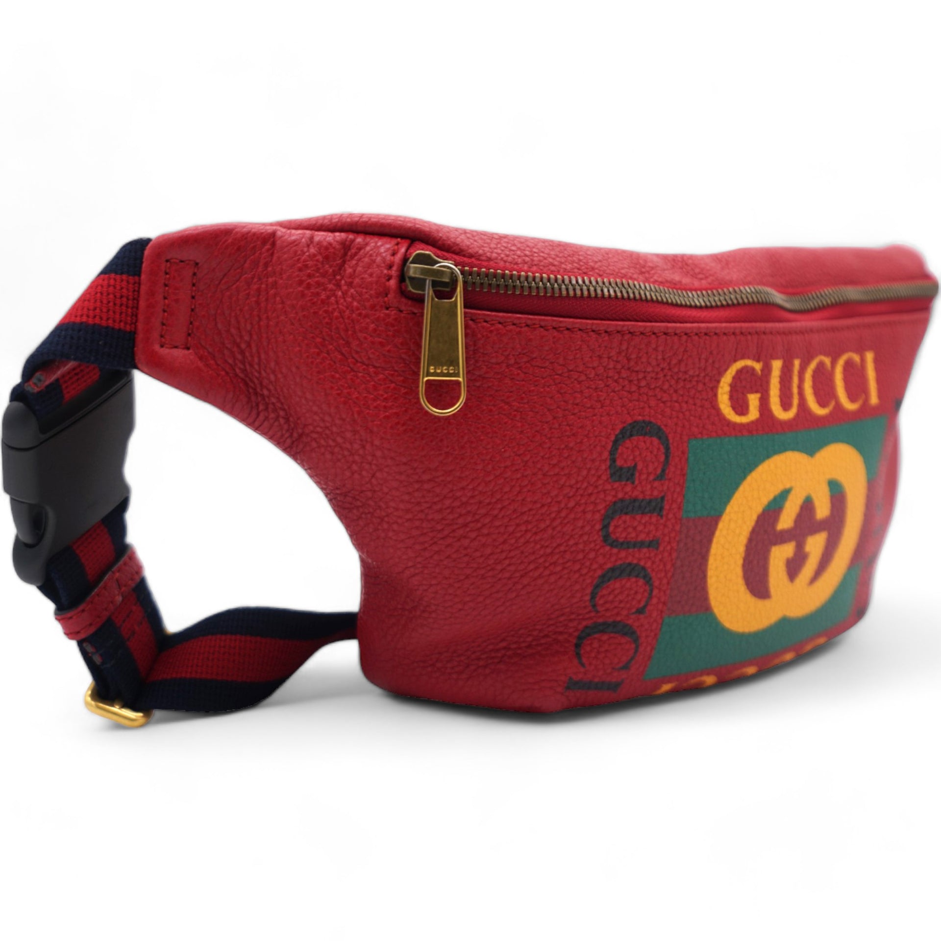 Grained Calfskin Logo Belt Bag Hibiscus Red