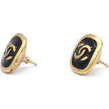 Vintage CC Gold Logo Black Enamel Square Earrings