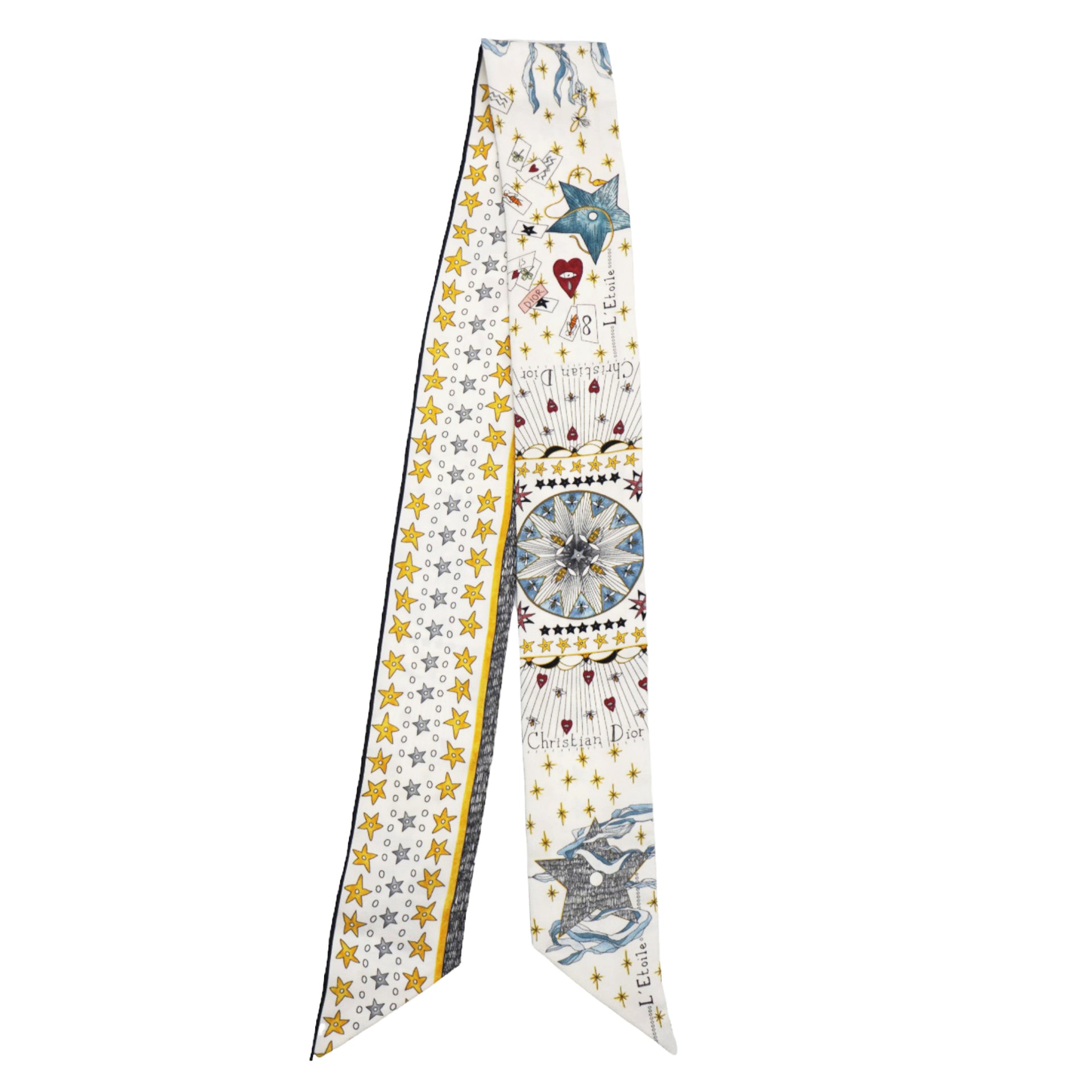 White/Red Silk L'Etoile Tarot Mitzah Twilly Scarf