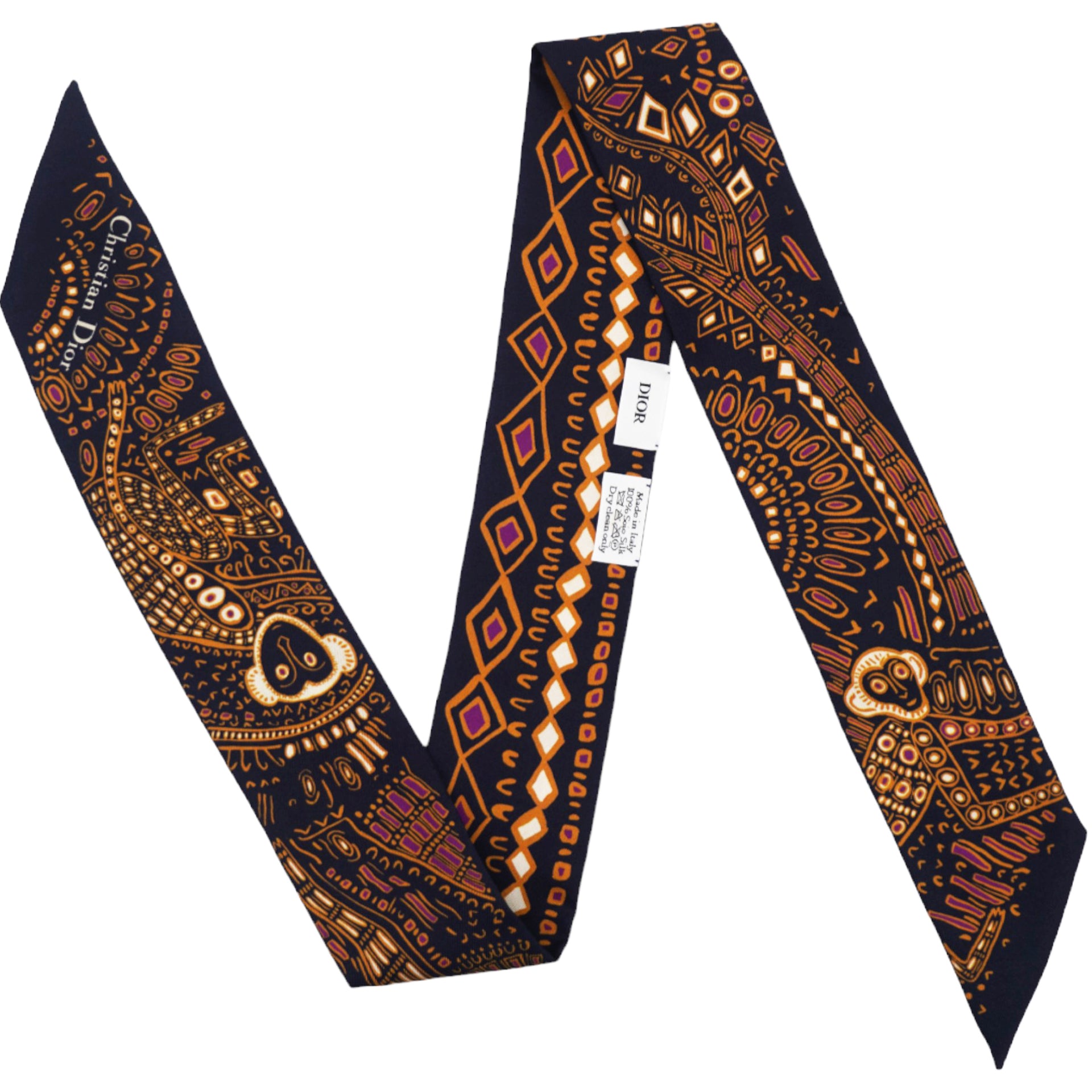 Muffler/Scarf Black Mitzah Silk Animal Pattern Giraffe Twilly