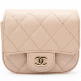 Caviar Quilted Micro Clutch With Chain Light Beige