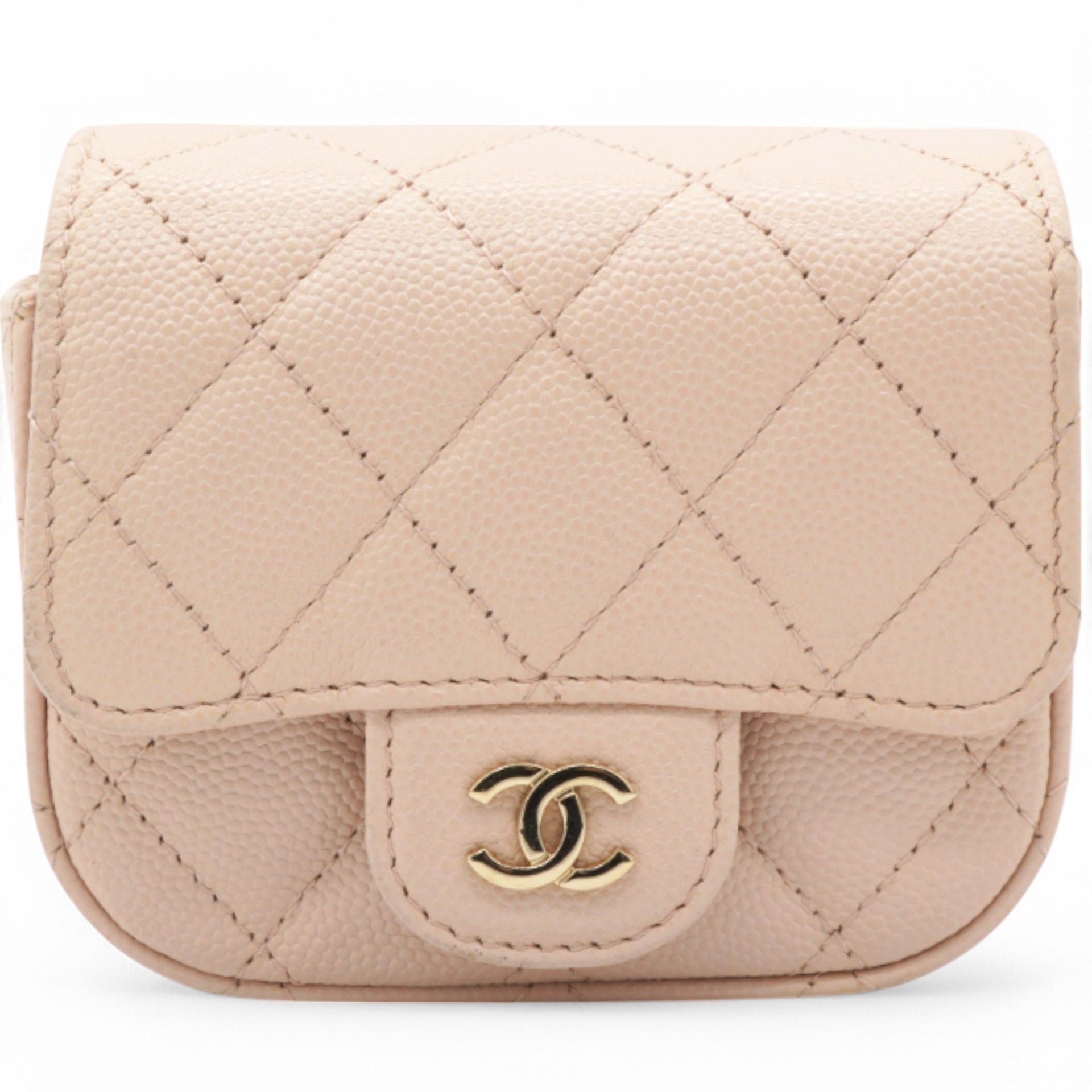 Caviar Quilted Micro Clutch With Chain Light Beige