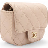 Caviar Quilted Micro Clutch With Chain Light Beige