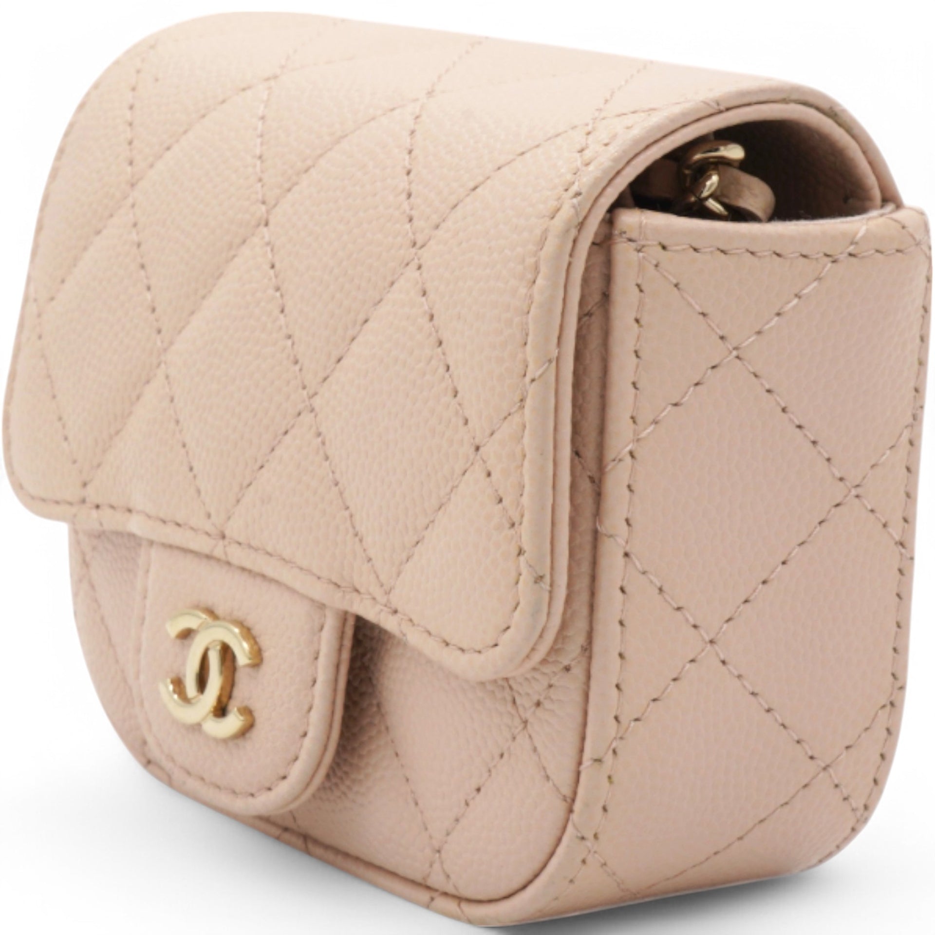 Caviar Quilted Micro Clutch With Chain Light Beige